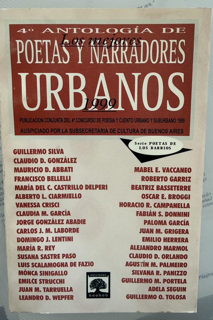 Tapa de la 4.ª Antología de los mejores Poetas y Narradores Urbanos 1999, ediciones baobab, con la nómina de autores incluidos, entre ellos Fabián S. Donnini.