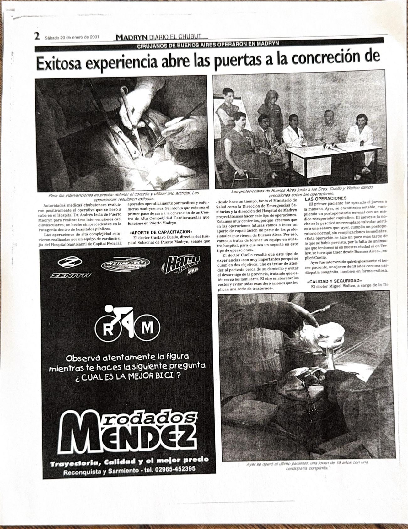 Página 2 del diario El Chubut del 20 de enero de 2001