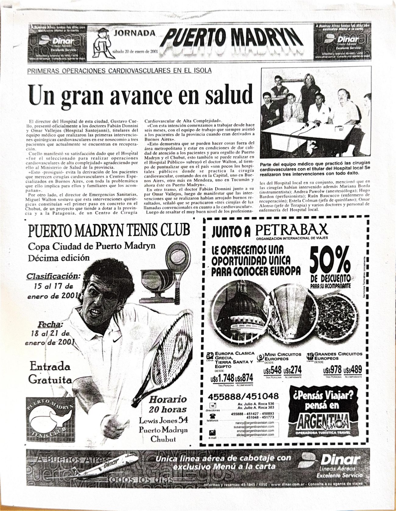 Diario Jornada, edición Puerto Madryn, del 20 de enero de 2001: «Un gran avance en salud»